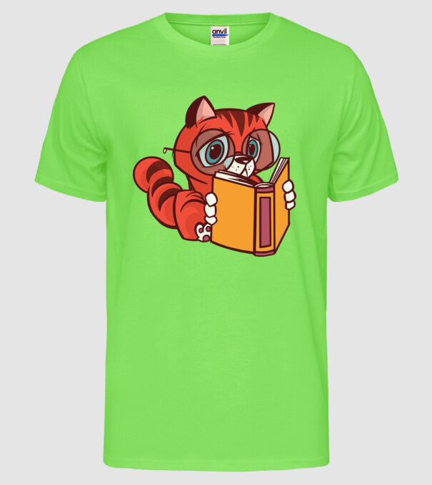 Pisică cititoare model verde neon pe tricou