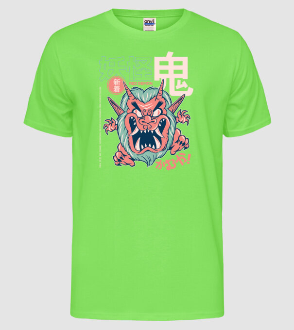 Oni Yokai Anime model verde neon pe tricou
