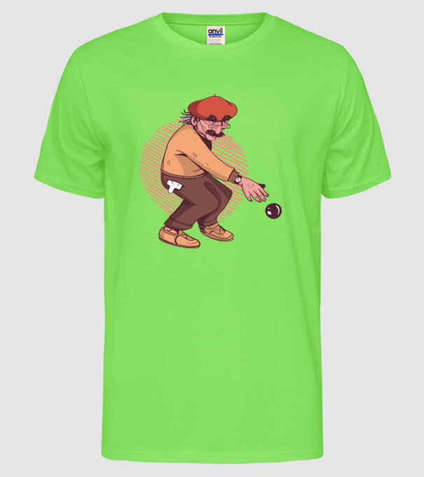 Petanque bătrân model verde neon pe tricou