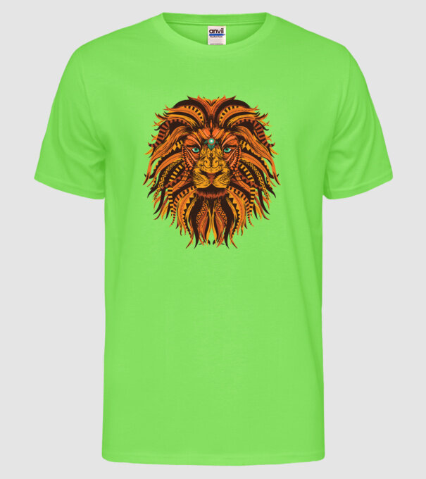 Mandala cap de leu model verde neon pe tricou