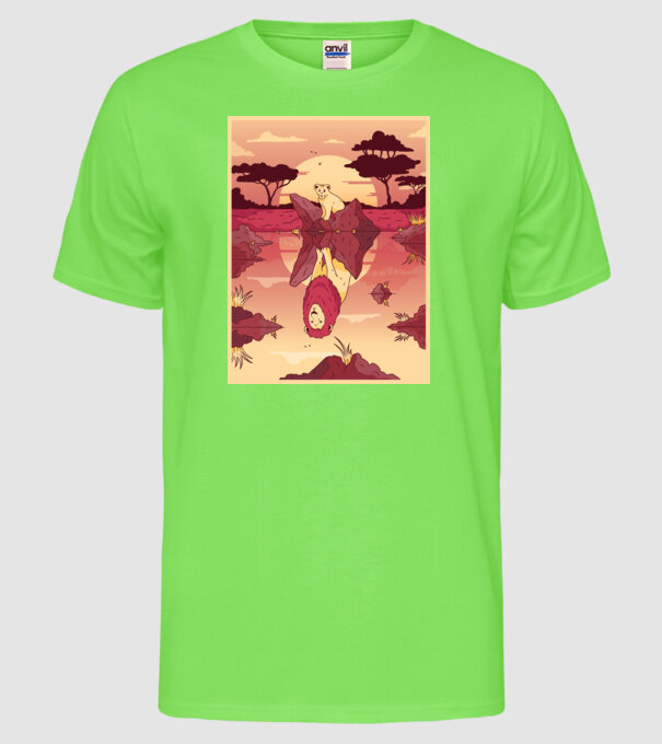 Reflecție leu model verde neon pe tricou