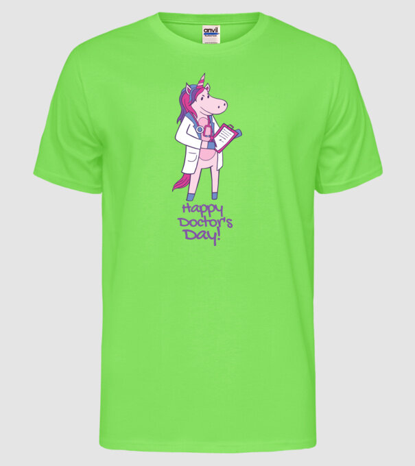 Medic Unicorn model verde neon pe tricou