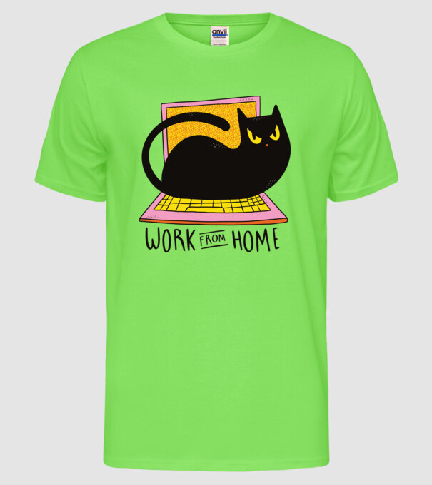 Home offfice cu pisică model verde neon pe tricou