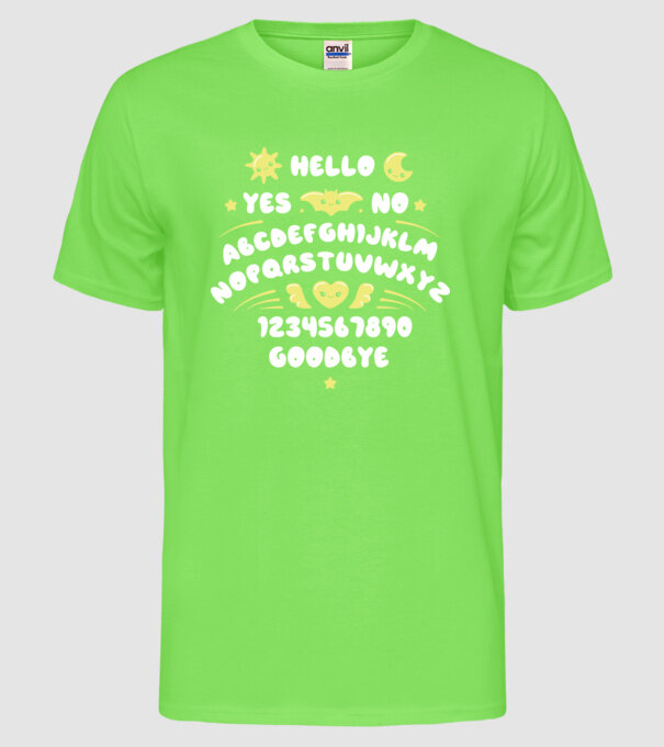 Motiv Ouija model verde neon pe tricou