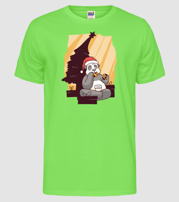 Panda mâncând prăjituri tricou Crăciun model verde neon pe tricou