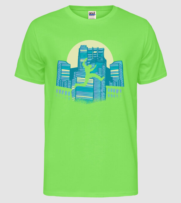 Parkour model verde neon pe tricou