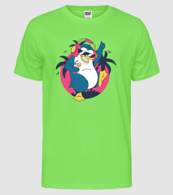 Pinguin de Petrecere model verde neon pe tricou