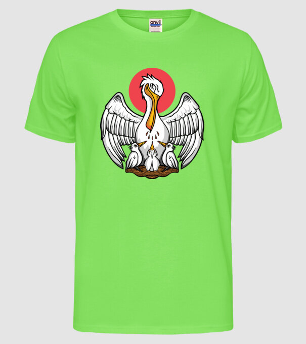 Familie Pelican model verde neon pe tricou