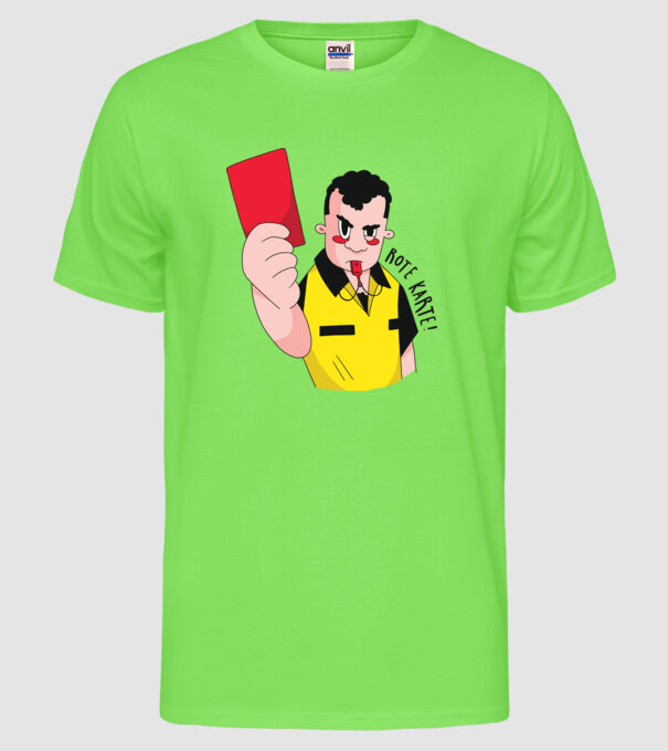 Cartonaș roșu model verde neon pe tricou