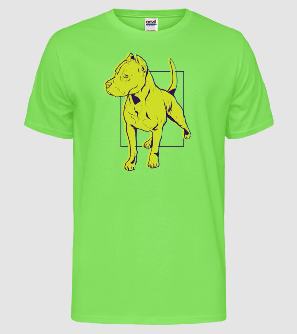 Câine Pitbull model verde neon pe tricou
