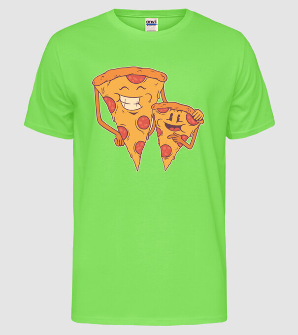 Familie Pizza model verde neon pe tricou
