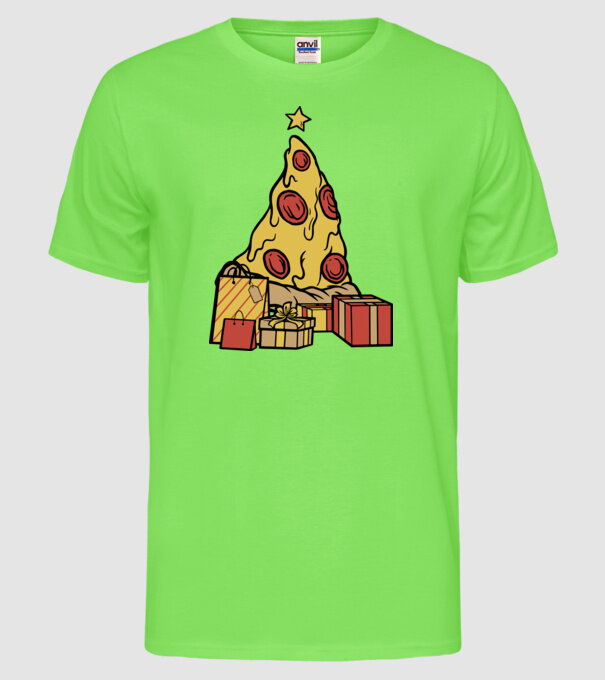 Pizza pom de Crăciun model verde neon pe tricou