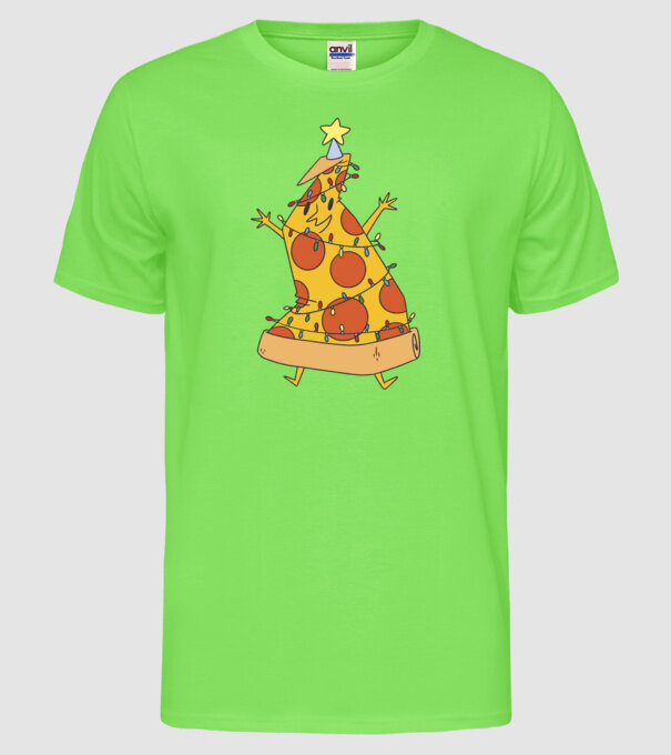 Pizza pom de Crăciun model verde neon pe tricou