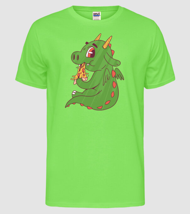 Pizza Dino model verde neon pe tricou