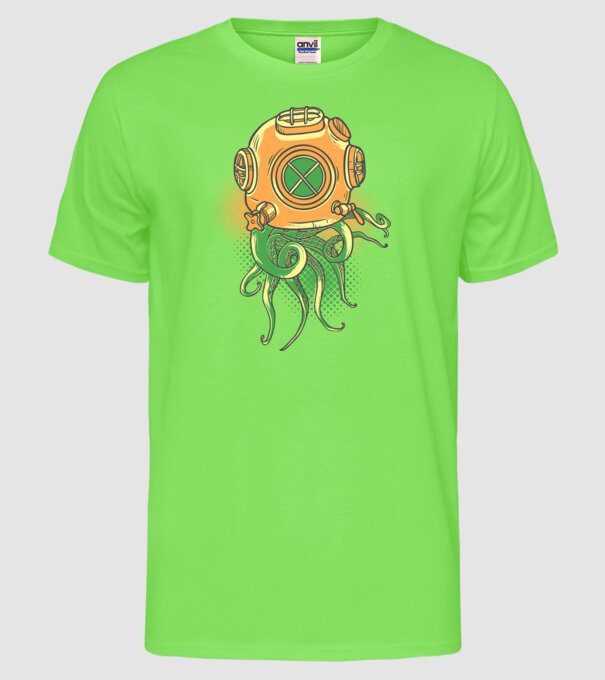 Scafandru caracatiță model verde neon pe tricou