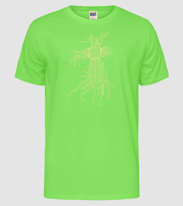 Procesor model verde neon pe tricou