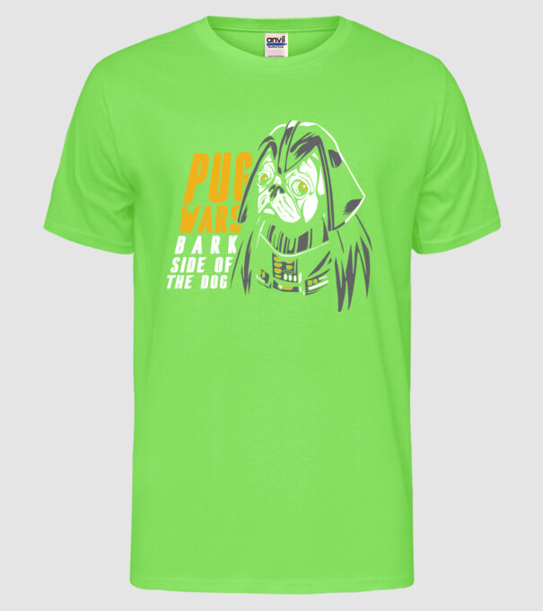 Pug Wars Mops model verde neon pe tricou