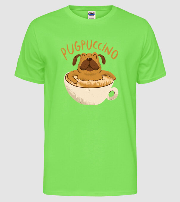 Pugpuccino Capuccino cu Mops model verde neon pe tricou