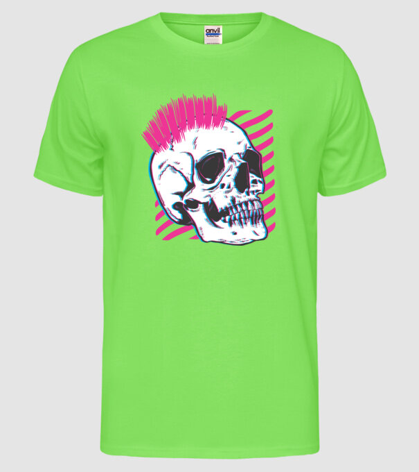 Craniu Punk model verde neon pe tricou