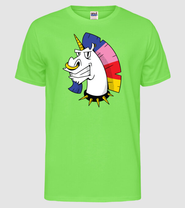Punk unicorn model verde neon pe tricou