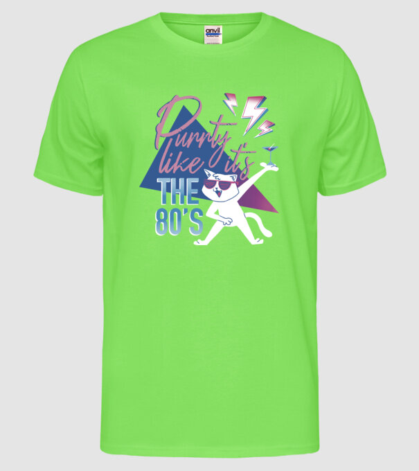 'Purrty Like it''s the 80''s' model verde neon pe tricou