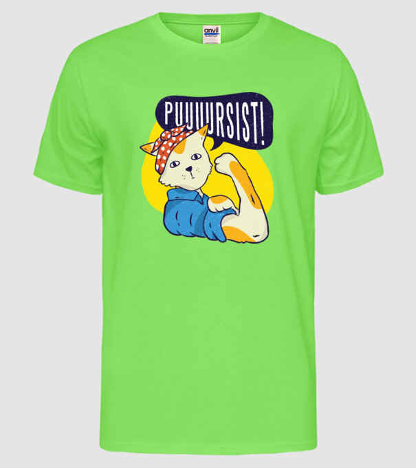 Pisică Pursist model verde neon pe tricou