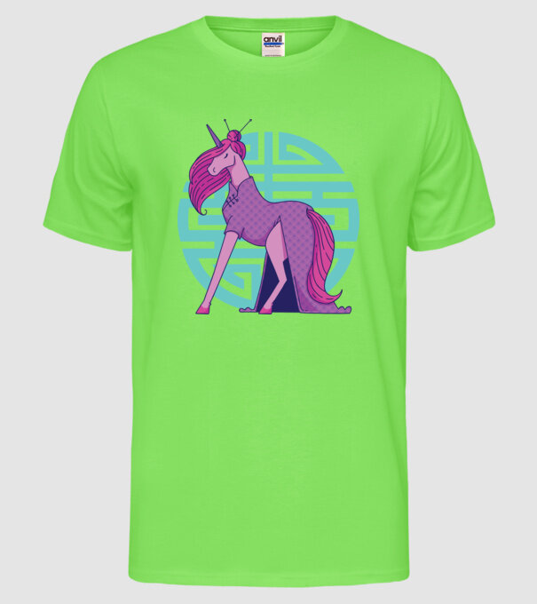 Qipao unicorn model verde neon pe tricou