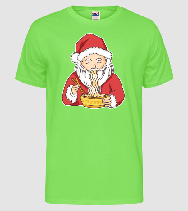 Moș Crăciun Ramen model verde neon pe tricou