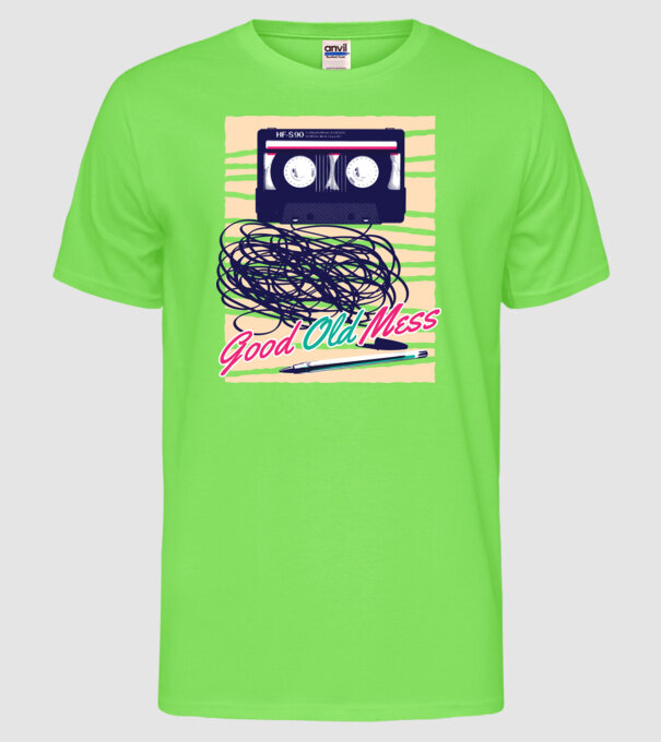 Vremuri bune și vechi Casetă model verde neon pe tricou