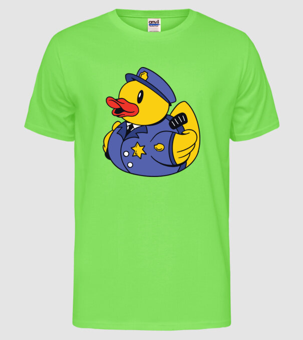 Rățușcă de cauciuc Polițist model verde neon pe tricou