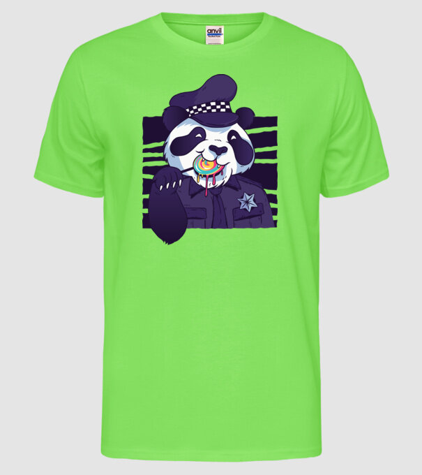 Panda polițist cu acadea model verde neon pe tricou