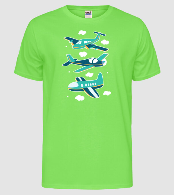 Avioane model verde neon pe tricou