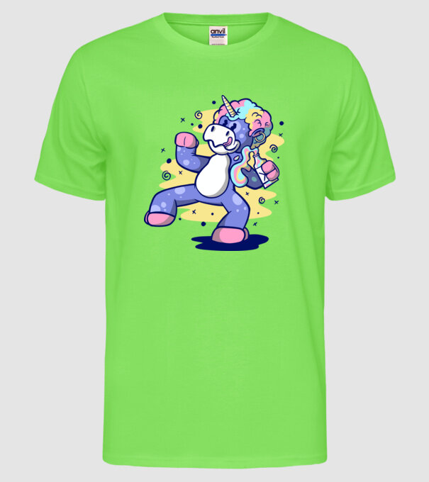 Unicorn beat model verde neon pe tricou