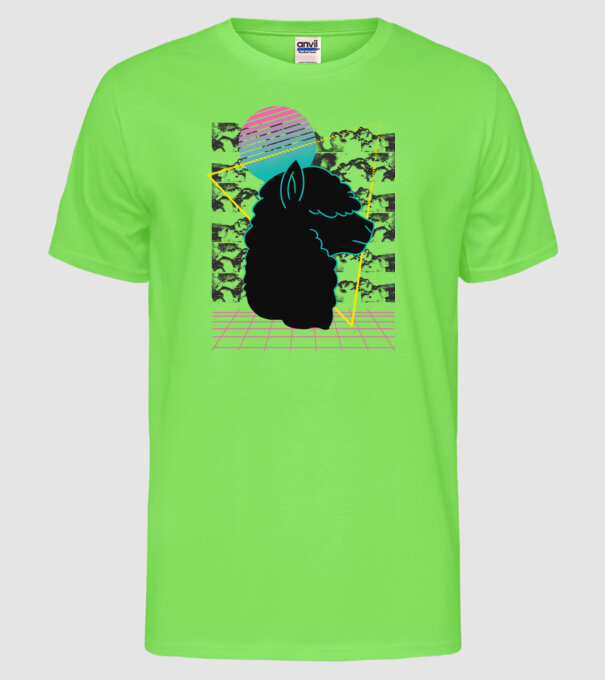 Retro Alpaka model verde neon pe tricou