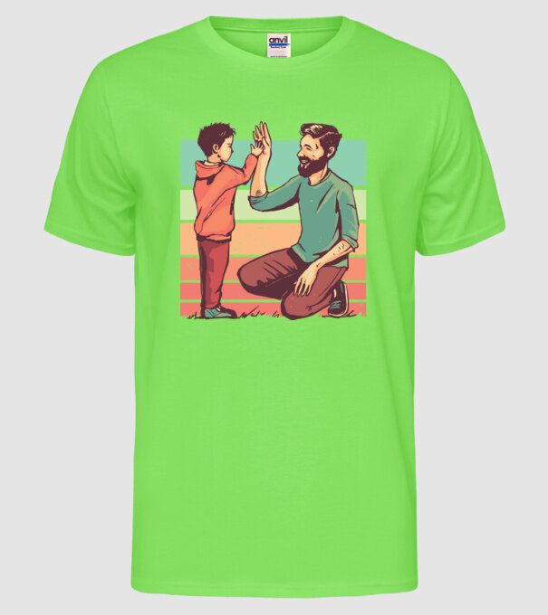 Tată și fiu retro model verde neon pe tricou