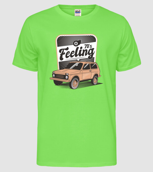 Mașină Retro anii 70 Lada Niva model verde neon pe tricou