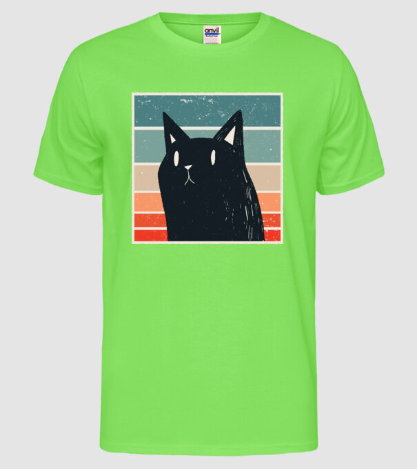 Pisică retro model verde neon pe tricou