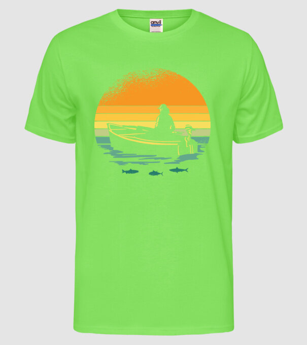 Retro cu Barcă model verde neon pe tricou