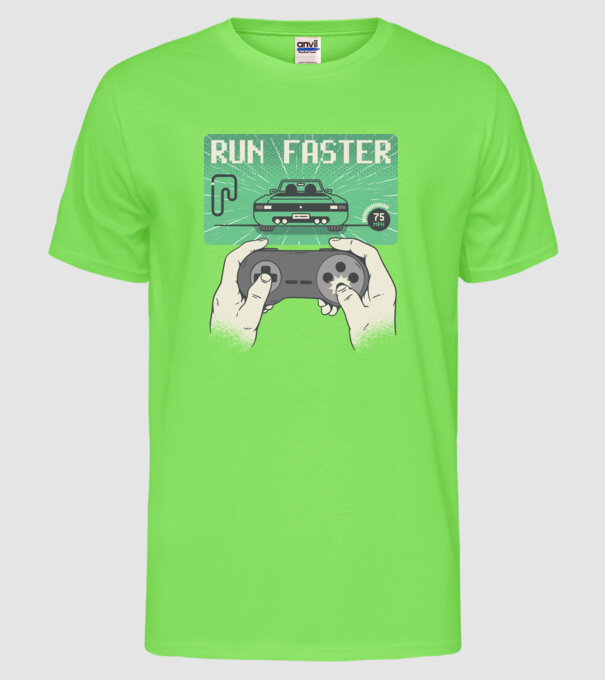 Retro gamer Outrun model verde neon pe tricou