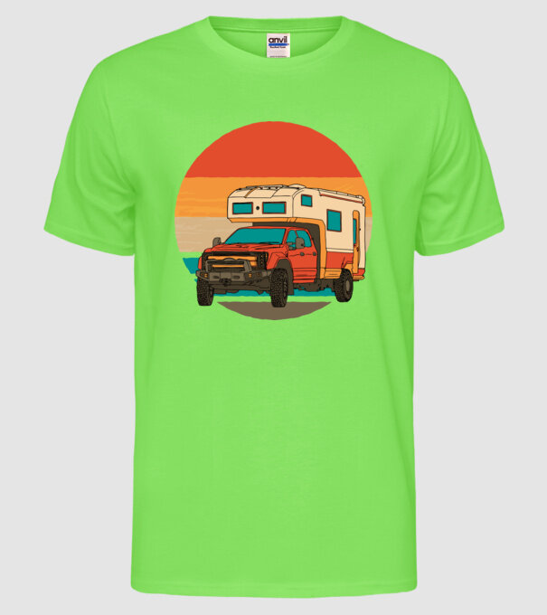 Campervan Retro model verde neon pe tricou