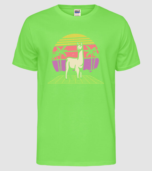 Lama Retro model verde neon pe tricou