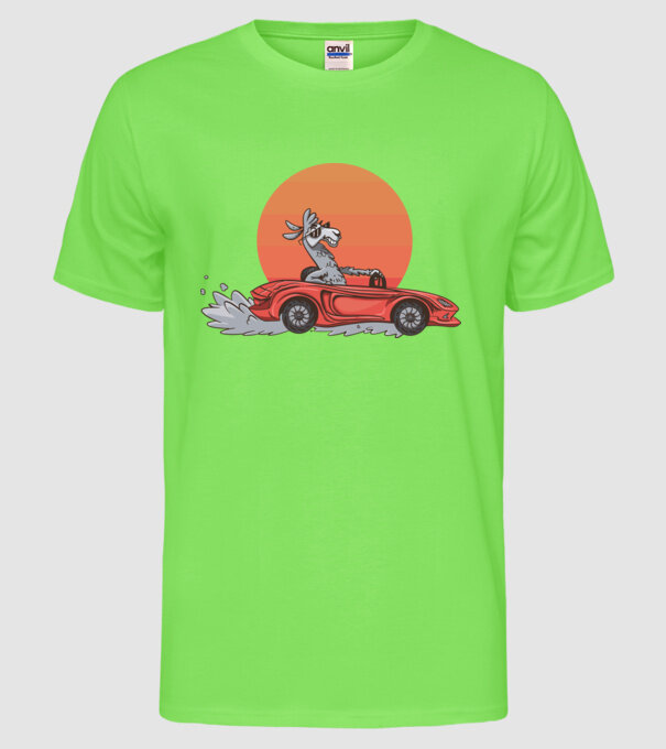 Mașină Retro Llama model verde neon pe tricou