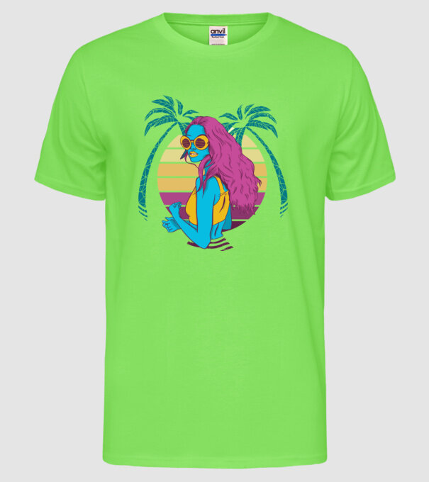 Fată Retro model verde neon pe tricou