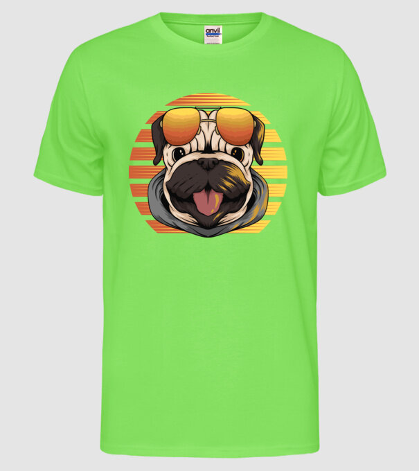Retro mops model verde neon pe tricou