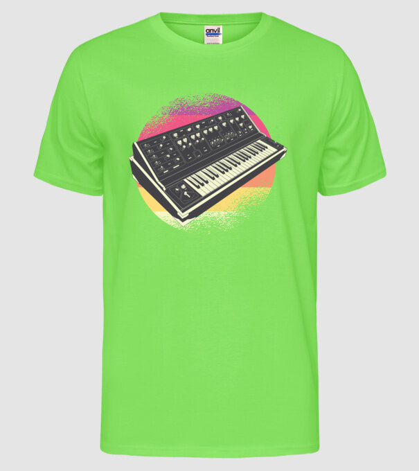 Sintetizator retro model verde neon pe tricou