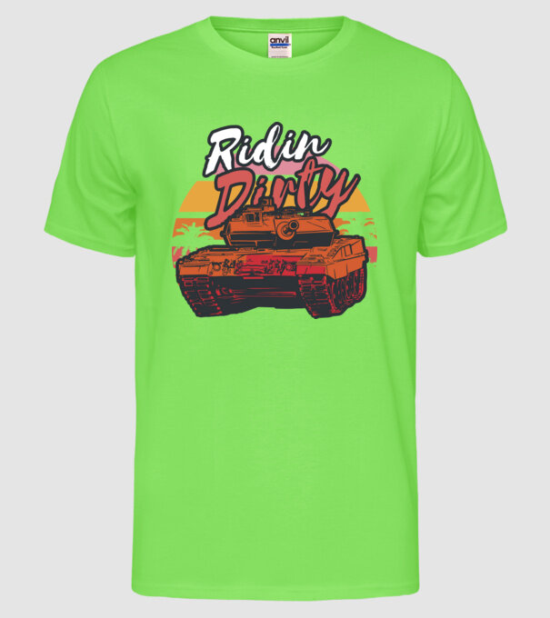 Ridin Dirty tricou cu tanc model verde neon pe tricou