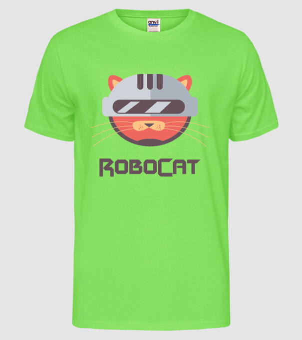 Robocat model verde neon pe tricou