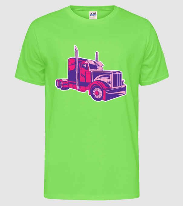 Camion roz model verde neon pe tricou
