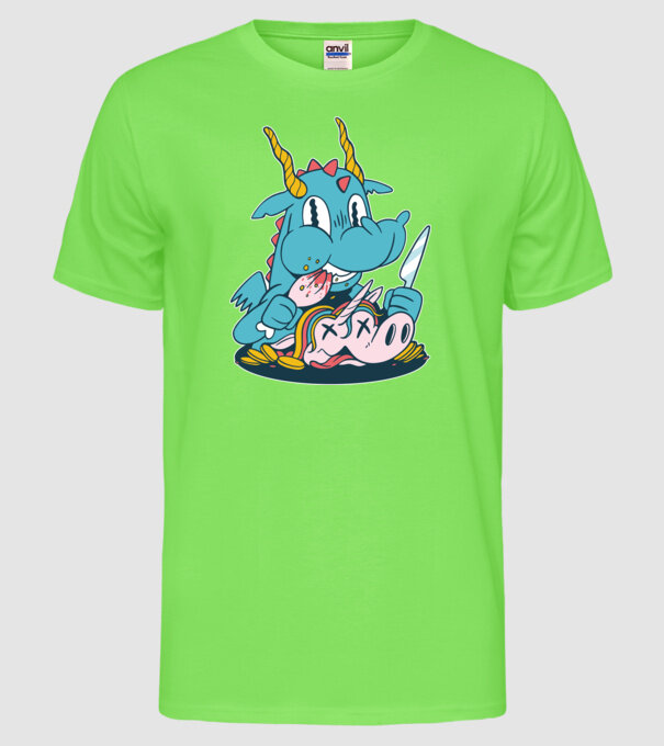 Dragonul a mâncat unicornul model verde neon pe tricou