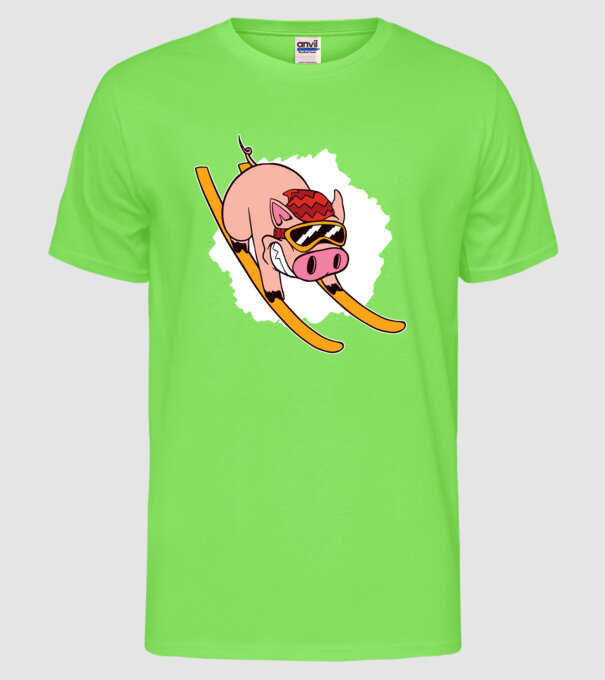 Porcușor schior model verde neon pe tricou